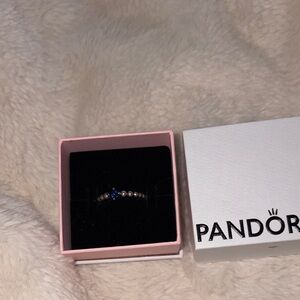 Pandora Silver Beaded Ring with Blue Center Stone